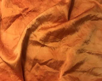 Hand Dyed Tangerine Orange - Silk and Cotton Blend SATIN Fabric - 45" wide