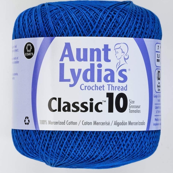 Coats Aunt Lydia's Crochet Cotton Thread Classic Size 10, Dark Royal Blue (154-487) 350 Yards