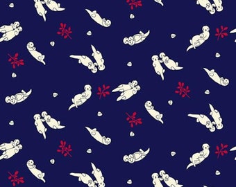 Otter Romp Swimming Navy - Paintbrush Studio Cotton Fabric