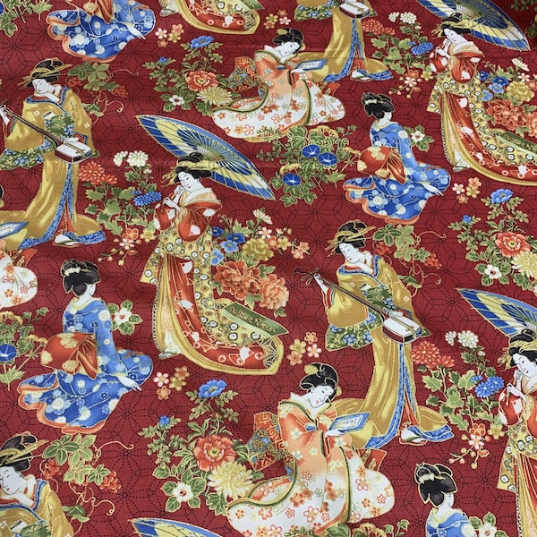 Red Floral Japan - Kyoto Garden - Northcott Cotton Fabric