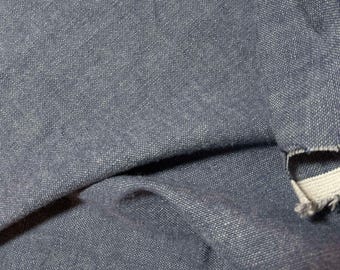 May include: Close-up of a blue denim fabric with a textured weave. The fabric is folded and shows the inside of the material.