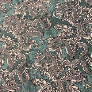 Kimonos & Koi - Japanese Dragons Teal - Paintbrush Studio Cotton Fabric