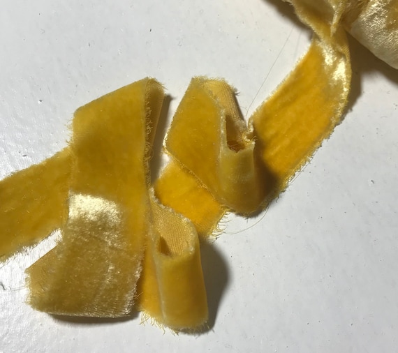 mustard none - Hand Dyed Mustard Yellow Silk Velvet Ribbon ( 4 Widths to choose from)