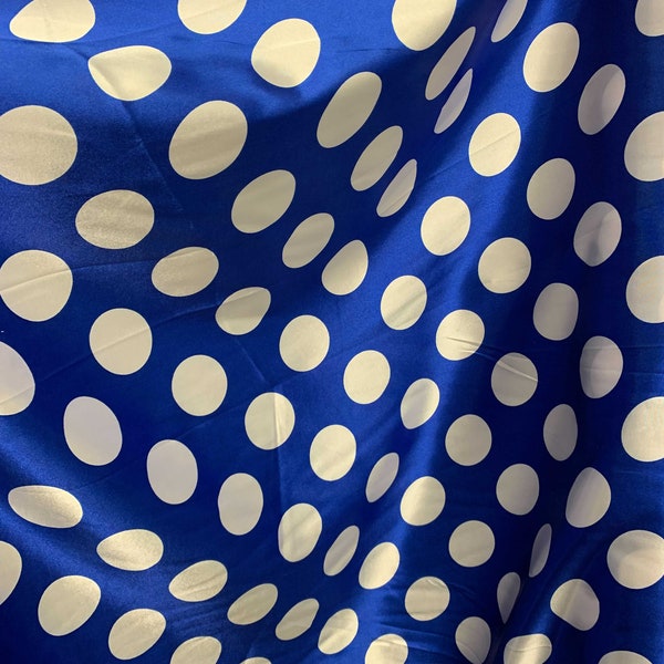 Weiß auf Blau Polka Dots - Kunstseide Charmeuse Satin Stoff