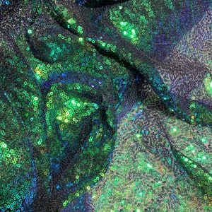 Iridescent Purple/Green - Sequin Spangle Sewn on Mesh Fabric