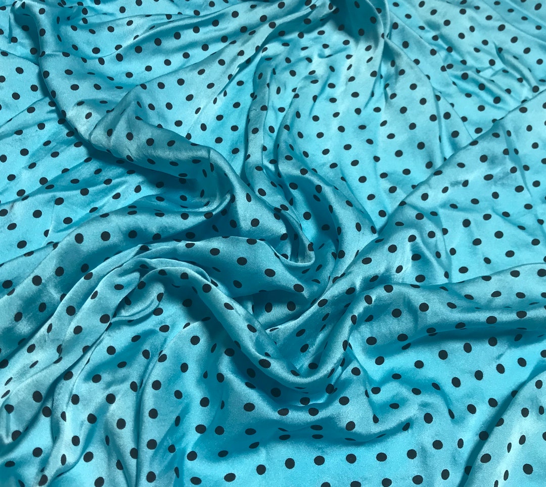 Hand Dyed Silk CHARMEUSE Fabric Aqua & Black Small Polka Dots - Etsy