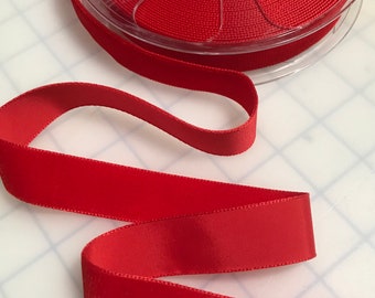 French VELVET Ribbon SCARLET RED by the yard (7/8" wide)