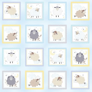 Sweet Dreams Boxes Baby Blue Sheep - Kanvas Studio Cotton Fabric