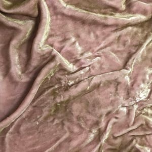 Hand Painted Silk Velvet Fabric - Antique Gold on Baby Pink