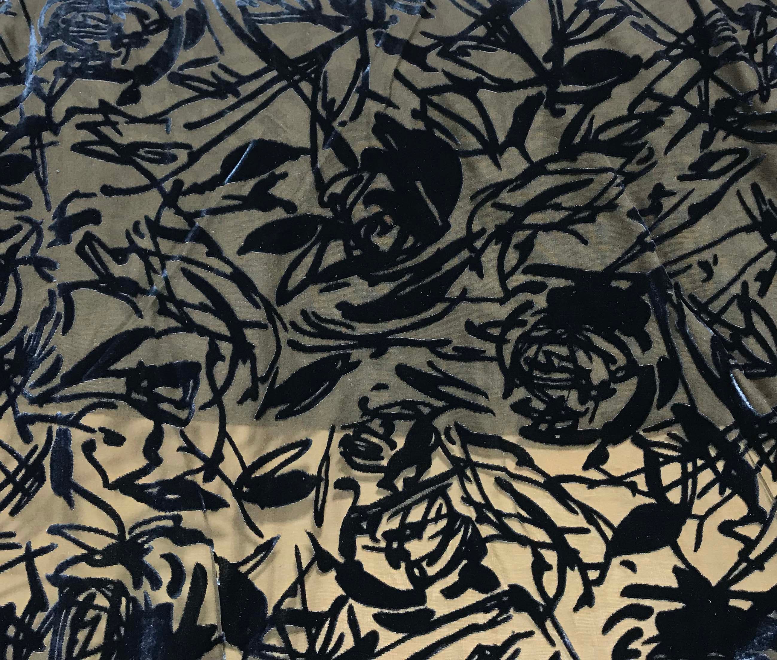 Blue & Gray Roses Burnout Silk Velvet Fabric | Etsy