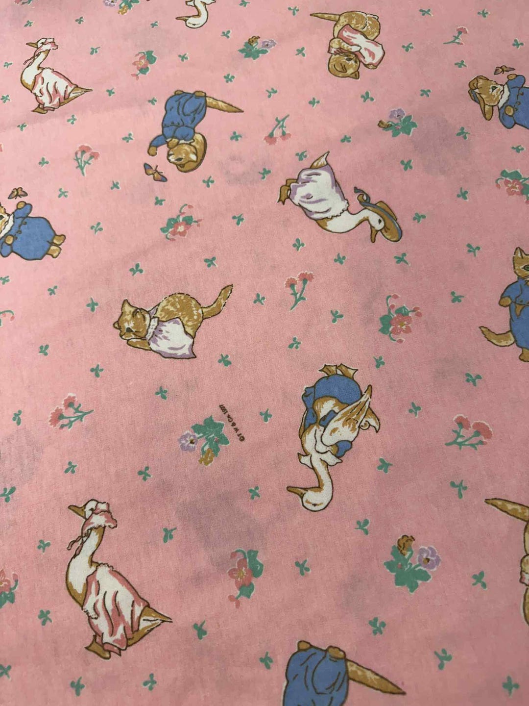 BEATRIX POTTER Vintage 1997 Pink Cotton Flannel Fabric Frederick Warne ...