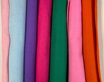 7 Color Piece Set - Wool /Rayon Blend Felt Fabric - 9"x12" each
