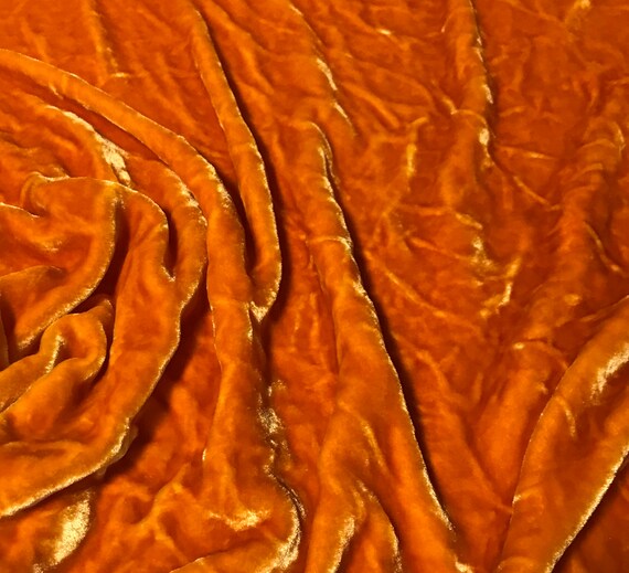 Hand Dyed PUMPKIN ORANGE Silk VELVET Fabric