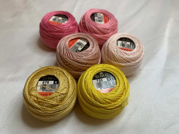 blush none - lot of 6 DMC 116 8 Perle Cotton Thread Balls; Size 8 brand new Blush Pink and Yellow #169