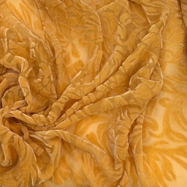 GOLD Floral Burnout Hand Dyed Silk Velvet Fabric