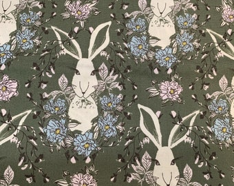 Rabbits on Olive Green - Forest Floor by Bonnie Christine for Art Gallery 100% Cotton Fabric