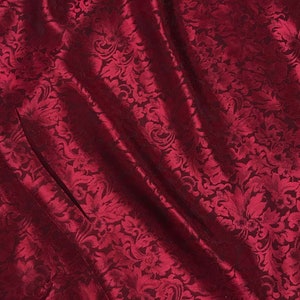 Burgundy Red Baroque Scroll - Silk Jacquard Fabric