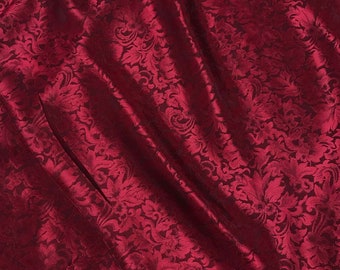 Burgundy Red Baroque Scroll - Silk Jacquard Fabric