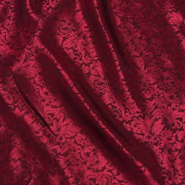 Burgundy Red Baroque Scroll - Silk Jacquard Fabric