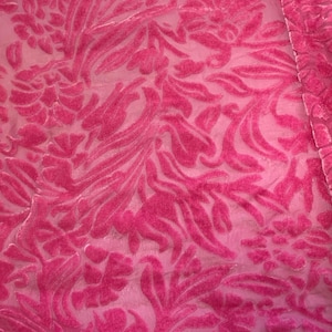 POMEGRANATE PINK Floral Burnout Hand Dyed Silk Velvet Fabric