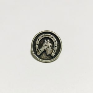 Horse with Horseshoe Metal Button - Dill Buttons Brand set of 2 buttons (2 Sizes to Choose From)