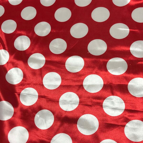 Red & White Polka Dots - Faux Silk Charmeuse Satin Fabric