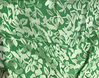 Burnout Devore Satin - Bright Kelly Green Hand Dyed Floral Fabric