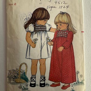 May include: Vintage Butterick 3594 sewing pattern featuring illustrations of two young girls in dresses. The pattern includes Simplicity and Vogue options. The cover is aged with handwritten notes and the price $1.50.