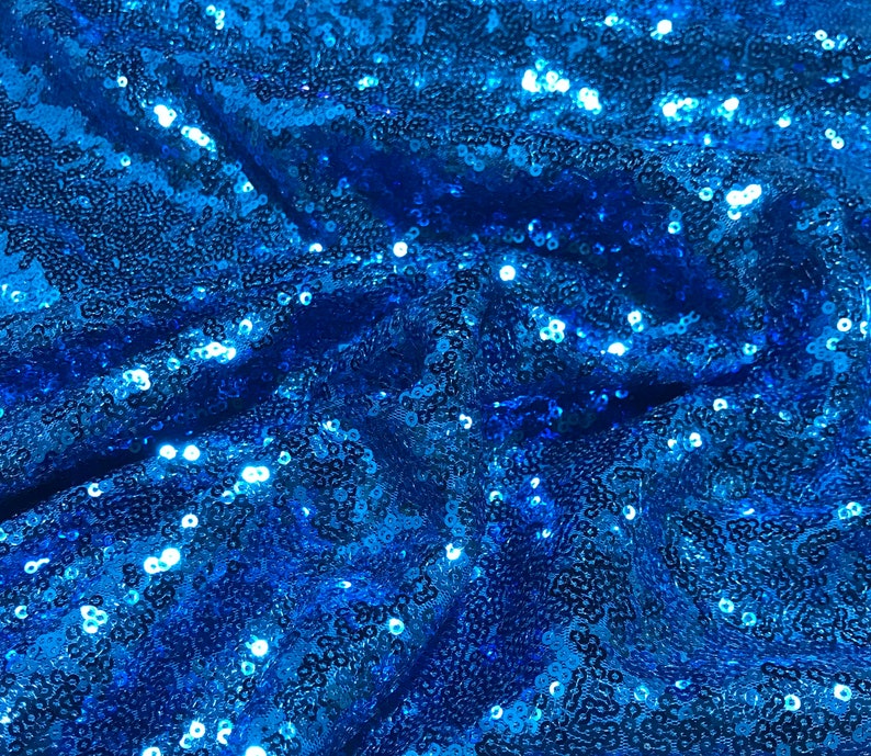 Bright Blue Sequin Spangle Sewn on Mesh Fabric | Etsy