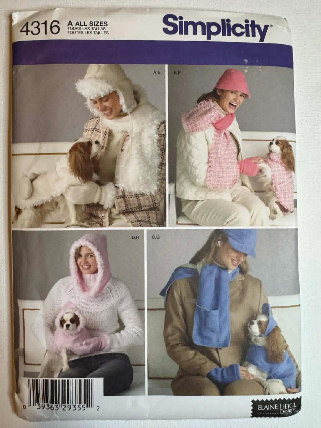 2005 Simplicity Human Hats With Matching Dog Clothing. Pattern # 4316 ...