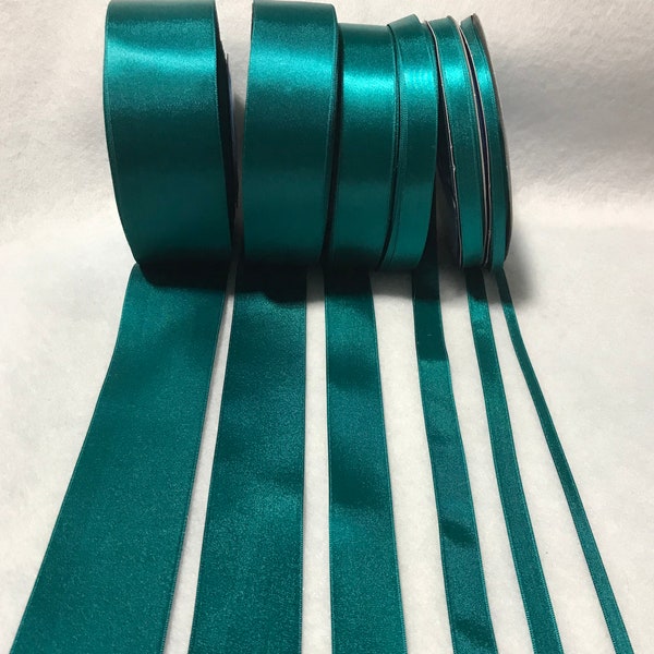 Peacock Teal Double Sided Satin Ribbon - Made in France (6 Widths to choose from)