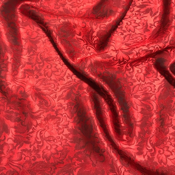 Red Baroque Scroll - Silk Jacquard Fabric