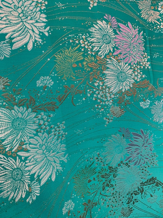 jade brocade fabric - Jade Green Daisy Spring Floral - Faux Silk Brocade Jacquard Fabric