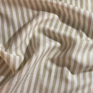 Beige & White Stripe 100% Linen Fabric - Medium Weight