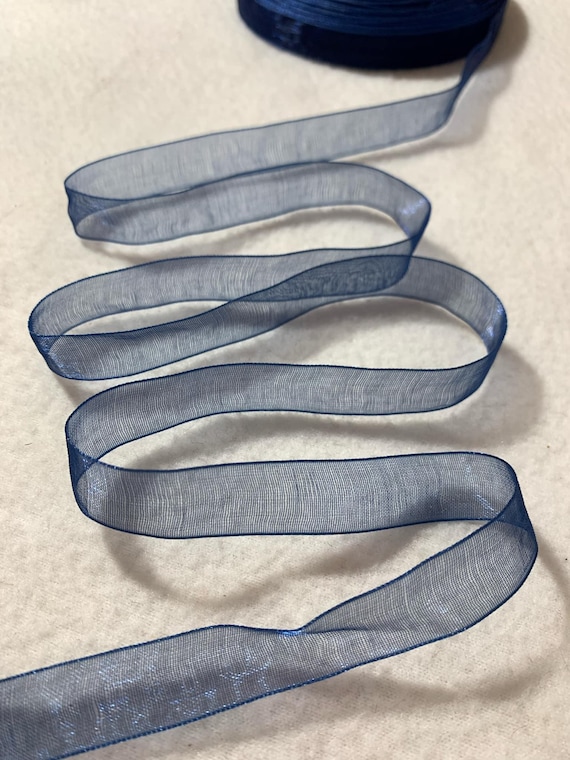 blue none - Dark Blue Organdy Organza Ribbon - 1/2" wide - 5 Yards - Made in Japan