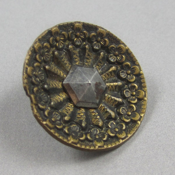 Vintage Victorian Metal Button with Cut Steel - Flowers