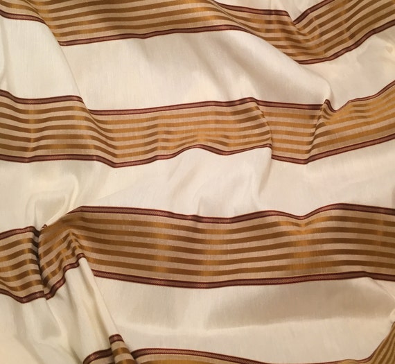 Raw Silk Fabric Ivory & Gold Stripes fat 1/4 | Etsy
