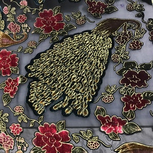 Peacocks - Burnout Silk Velvet Fabric