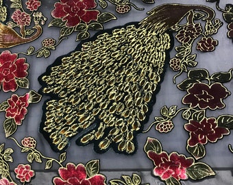 Peacocks - Burnout Silk Velvet Fabric