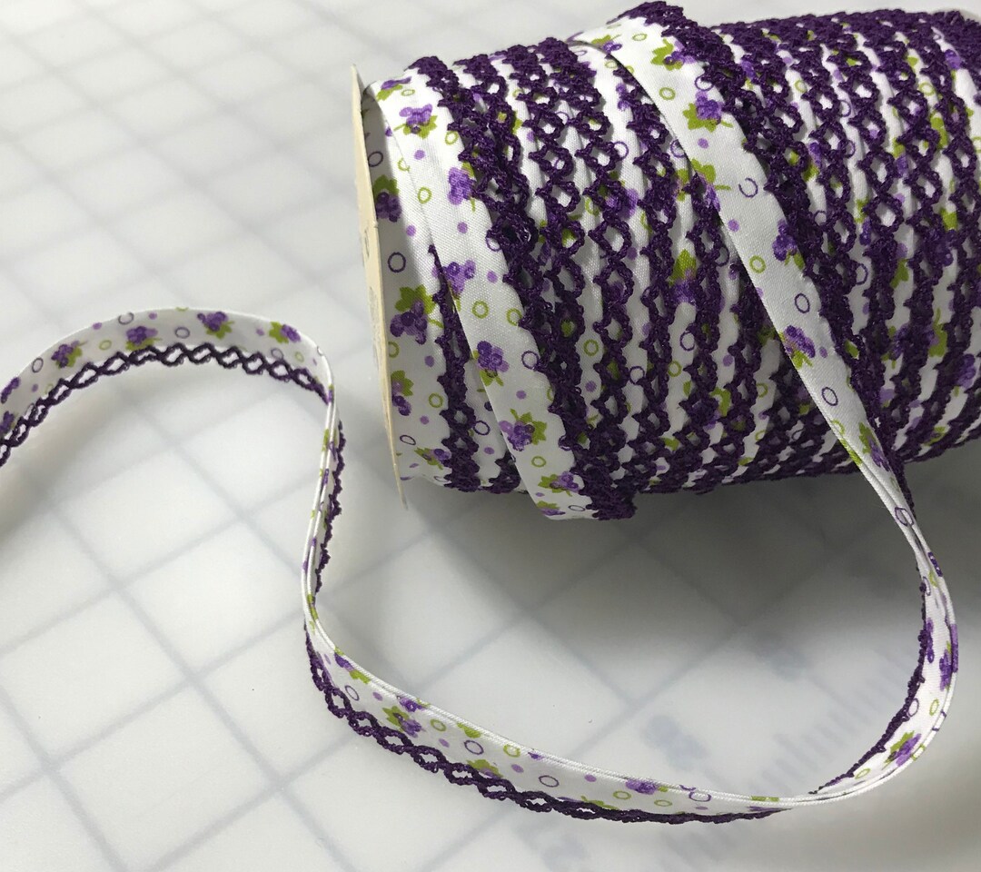 Purple Floral Double Fold Bias Trim With Picot Edge - Etsy