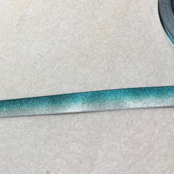 Teal & Silver Ombre Metallic Double Sided Satin Ribbon Trim Made in France 9/16" wide