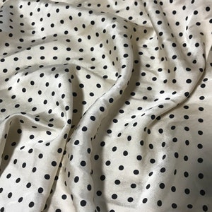 Hand Dyed Silk CHARMEUSE Fabric Ecru & Black Small Polka Dots