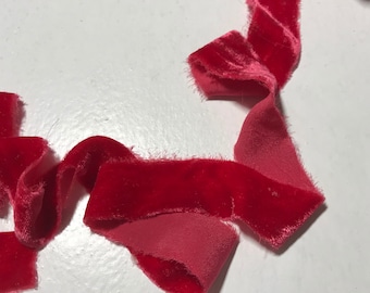 Hand Dyed Poinsettia Red Silk Velvet Ribbon ( 4 Widths to choose from)