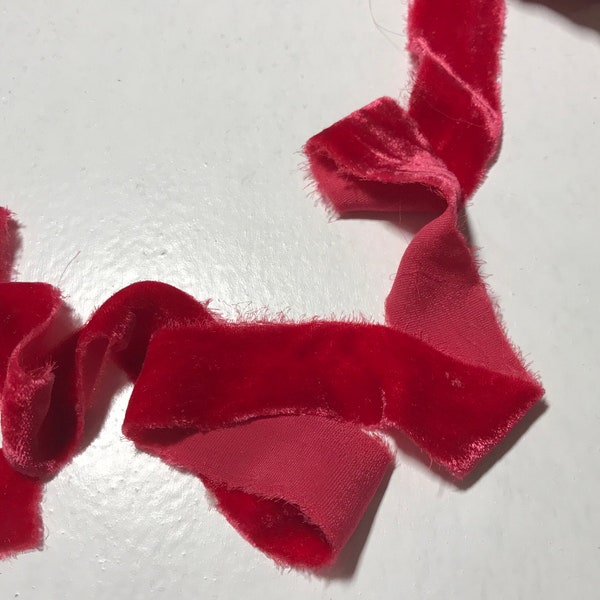 Hand Dyed Poinsettia Red Silk Velvet Ribbon ( 4 Widths to choose from)