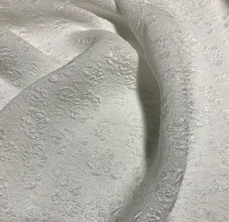 White Floral Silk Matelasse Fabric Etsy