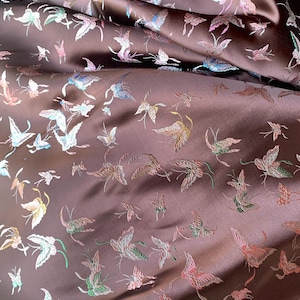 Chocolate Brown with Butterflies - Faux Silk Brocade Jacquard Fabric