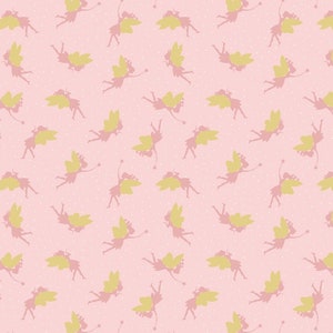 Fairies with Gold on Pink - Small Things by Lewis & Irene Cotton Fabric