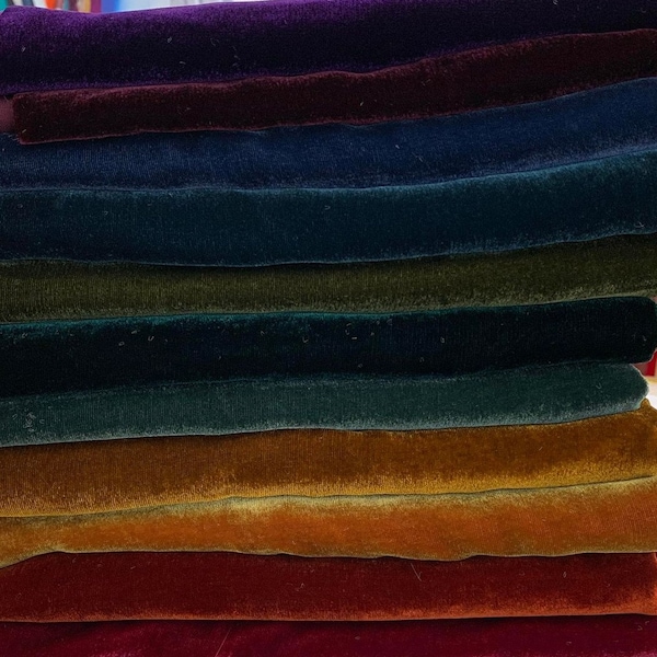 Silk VELVET Rainbow Jewel Tones Fabric Sample Set Remnants Lot 11 Pieces 6"x45" Each