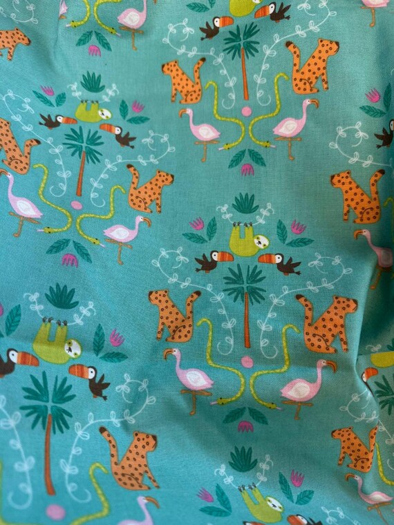 mint cotton fabric - Jungle Animals on Green - Under the Canopy - by Citrus & Mint Designs for Riley Blake Designs