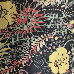 Black with Yellow and Red Flowers - Silk Charmeuse